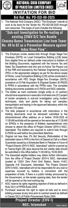 National Grid Company of Pakistan Limited Islamabad Tender Notice